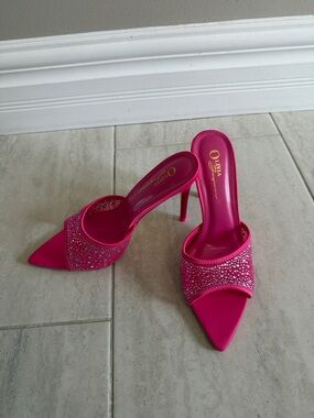 Olivia Glam Hot Pink Crystal Slide Heels